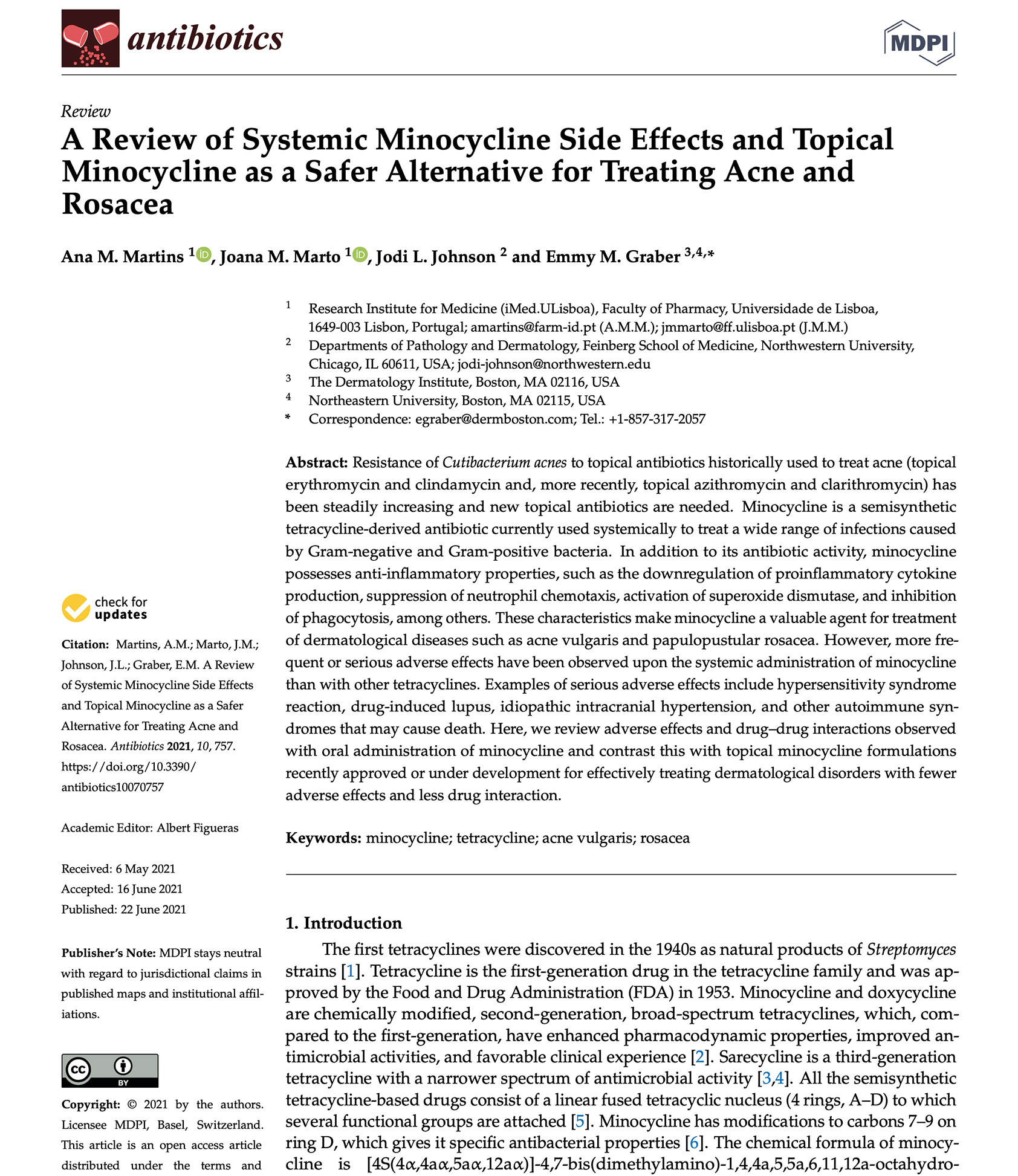 A Review of Systemic Minocycline Side Effects and Topical Minocycline